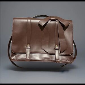 Ecosusi Womens Brown Bow Briefcase Vegan Leather Laptop Shoulder X Body Bag